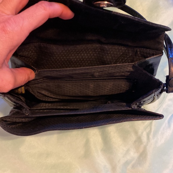 Vintage 80s Black Patent Leather Eel Skin Leather Purse made in Korea - Picture 3 of 7